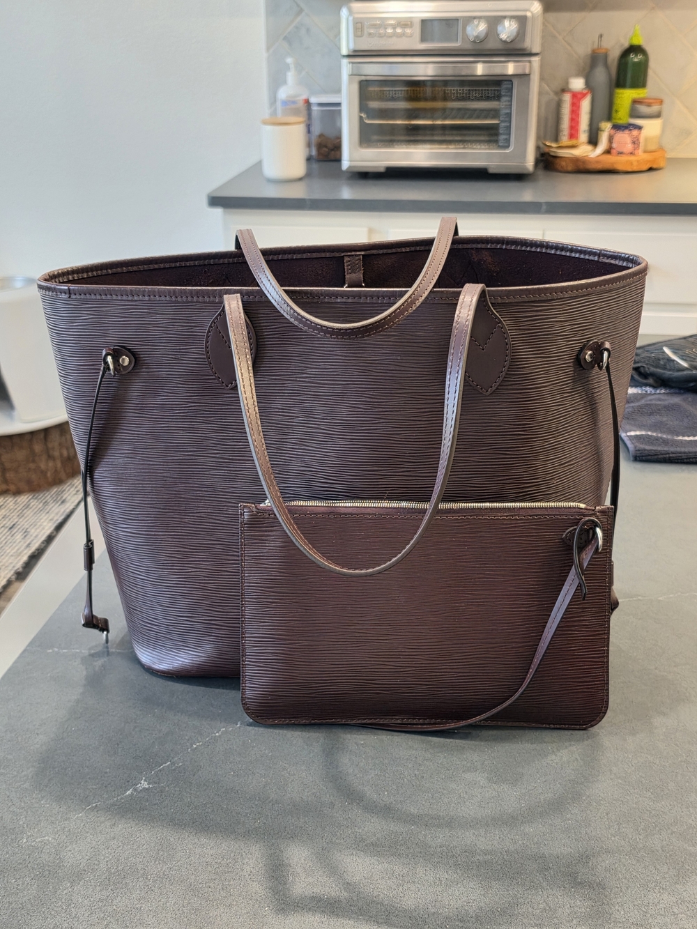 Louis Vuitton Epi Neverfull MM Aubergine / Figue w/ Pouch